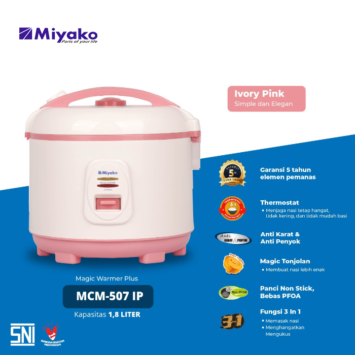 Miyako Rice Cooker Magic Warmer Plus 1.8 L - MCM507 IP | MCM-507 IP